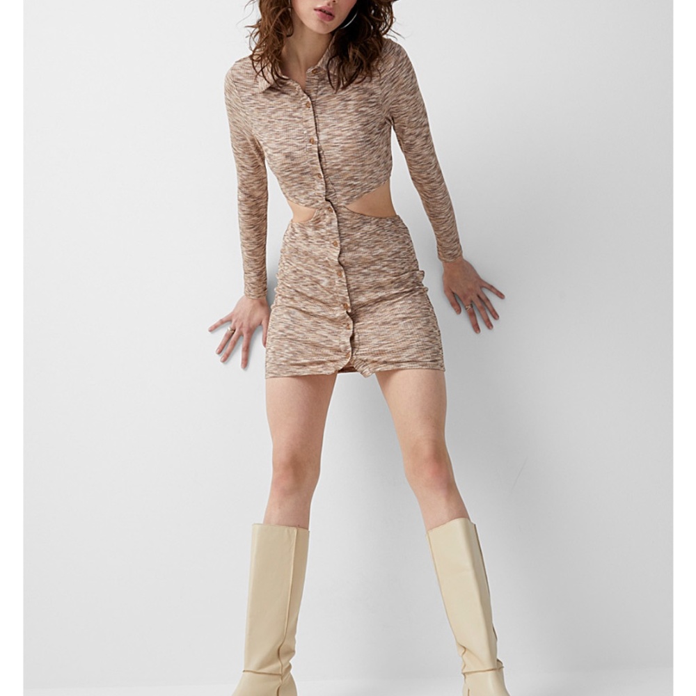 Blue Blush (bold by Simons) brown space-dye open work cutout mini dress NWT